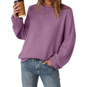 Women's Fashion Casual Purple Sweaters Tops Style Wool Outfits Blend Crewneck